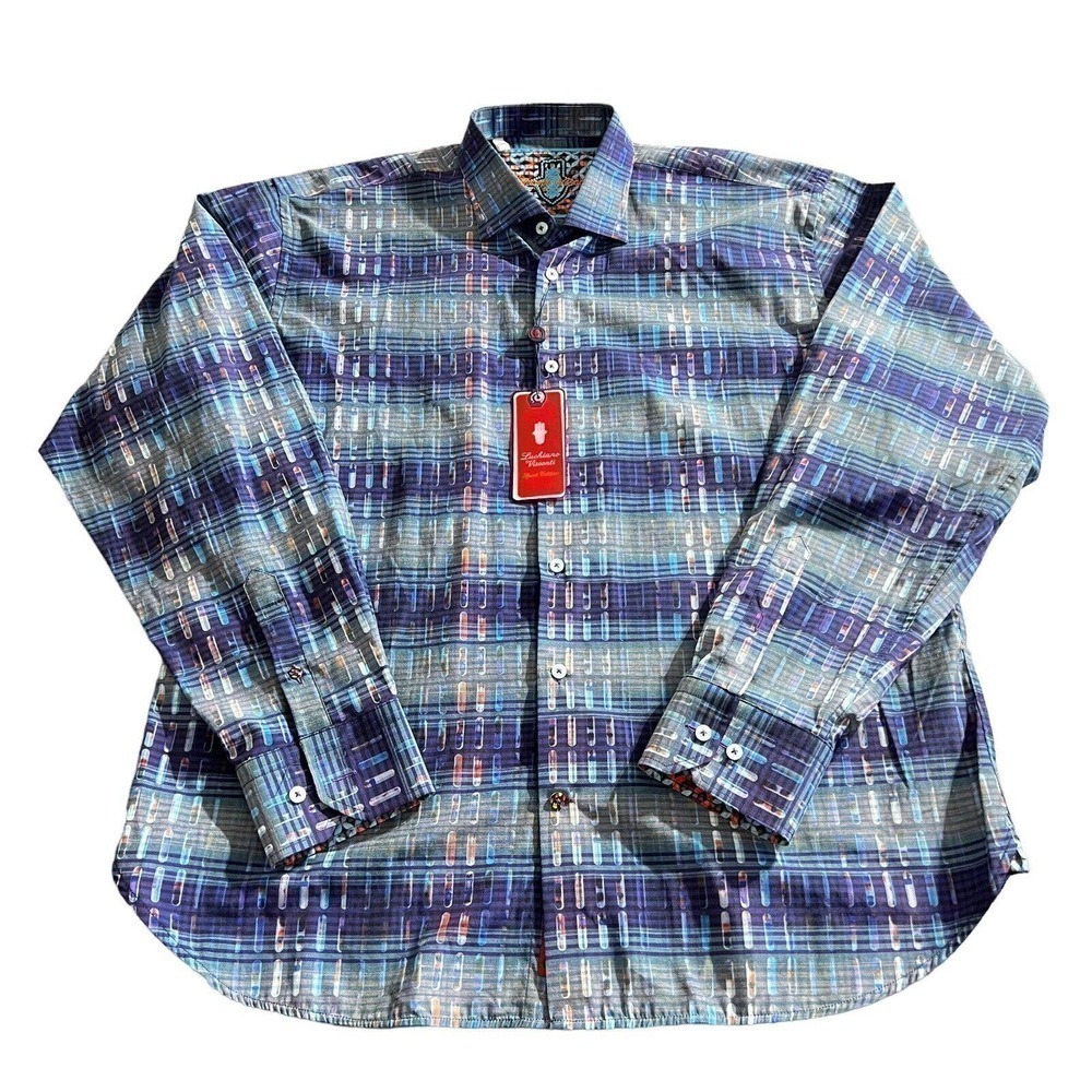 Luchiano Visconti Men's XXL Long Sleeve Button Down Cotton Blend Blue Multi NWT